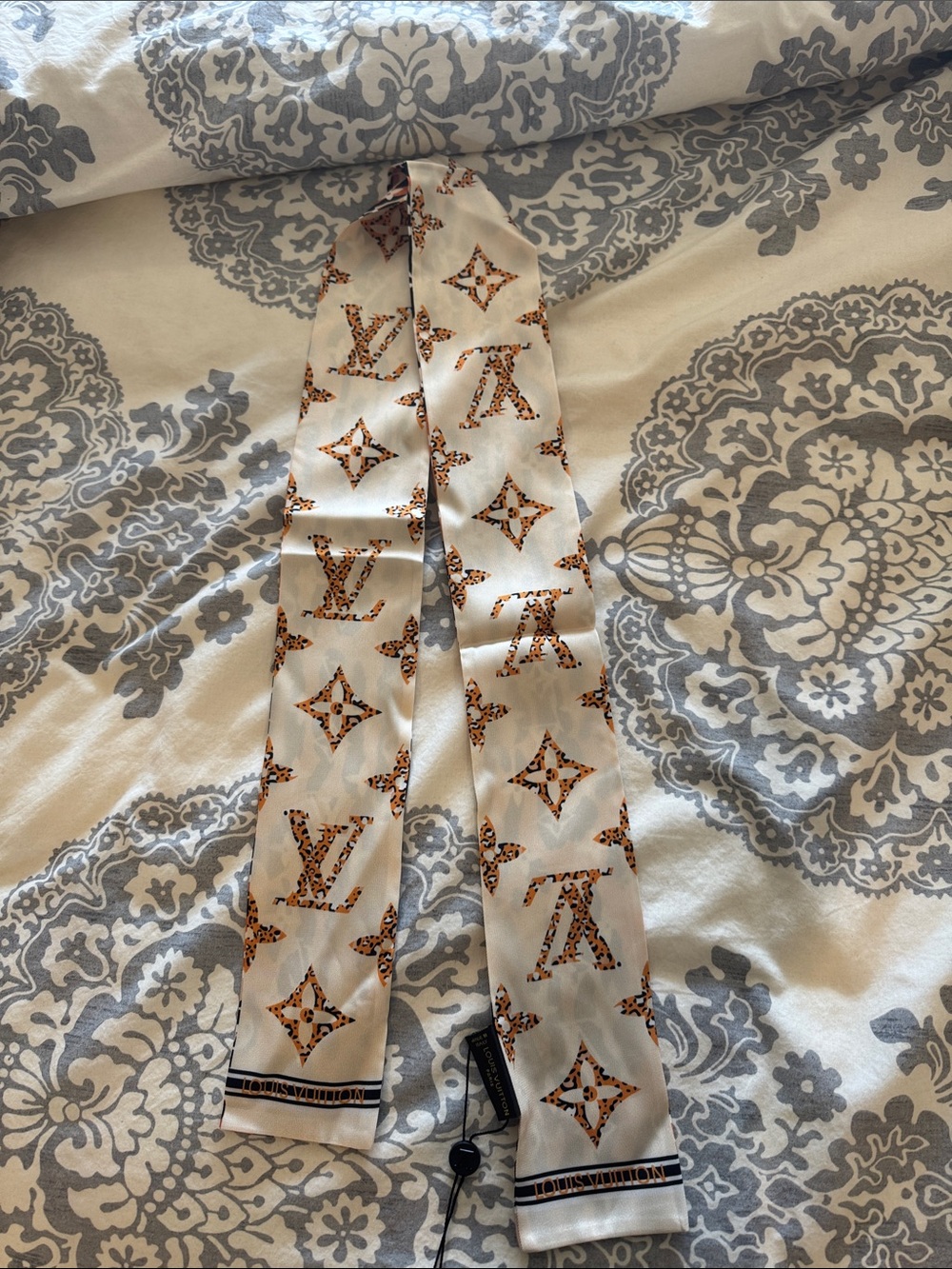 Louis Vuitton Orange, Black & White Monogram Twilly Scarf - Picture 3 of 5